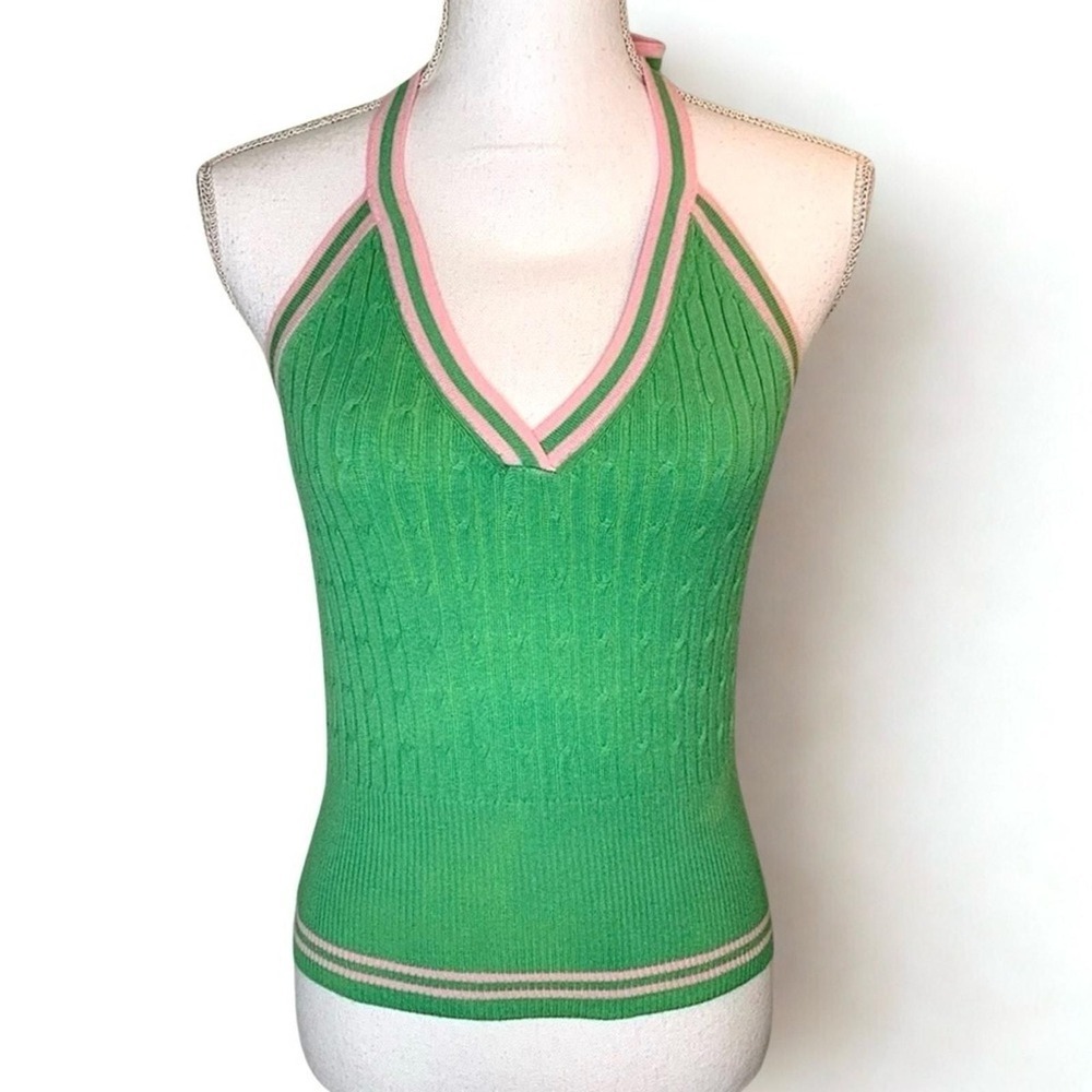 NWOT It's Our Time Top Green Pink Ribbed Halter Sweater Tank Women Large